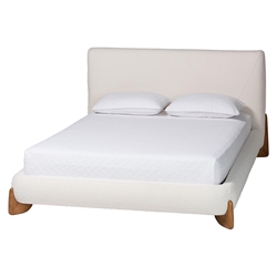 Baxton Studio Vinicio Mid-Century Modern Cream Boucle King Platform Bed